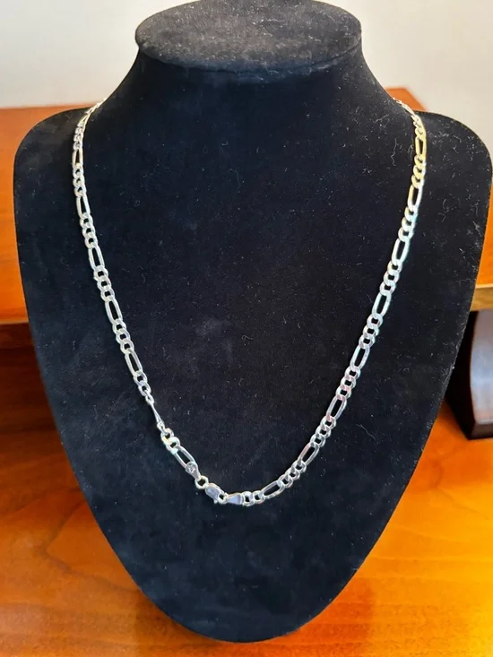 Sterling Silver Figaro Chain Necklace - Silver - Picture 1 of 5